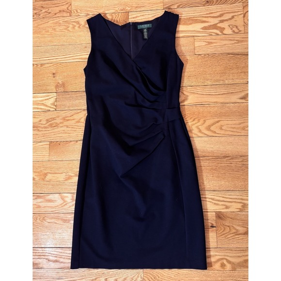 Lauren Ralph Lauren Dresses & Skirts - Lauren Ralph Lauren Sleevelesss Dress Ruching Cocktail V-Neck Office‎ Navy Sz 10